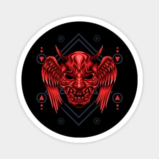 Winged Oni Mask Sacred Geometry Magnet